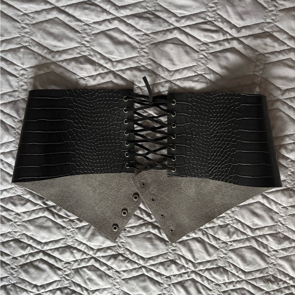 Black Lace-Up Corset Belt